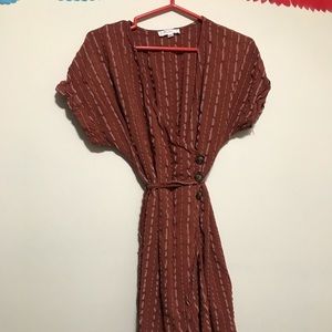 Rust Wrap Dress w Buttons